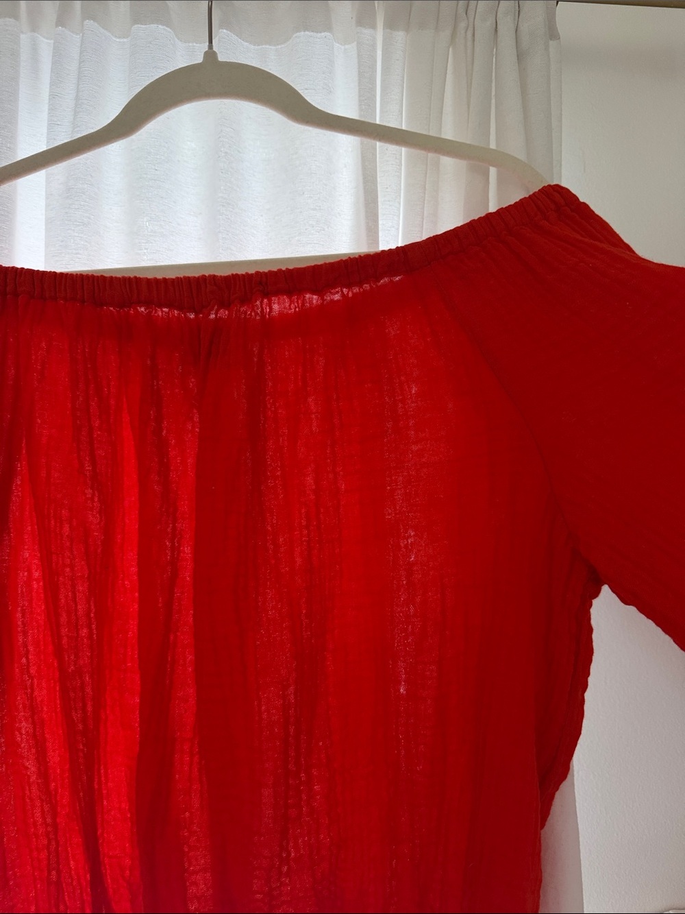 ⁠Michael Stars Isabel Convertible Gauze Top Red Pomodoro XL⁠ Never Worn